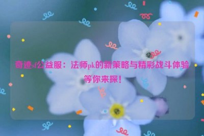 奇迹sf公益服：法师pk的新策略与精彩战斗体验等你来探！