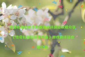 传奇私服怒斩手机版游戏评测及攻略分享(《传奇私服怒斩手机版》游戏测评及攻略分享)