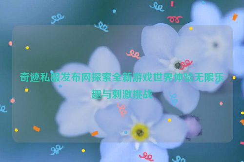 奇迹私服发布网探索全新游戏世界体验无限乐趣与刺激挑战