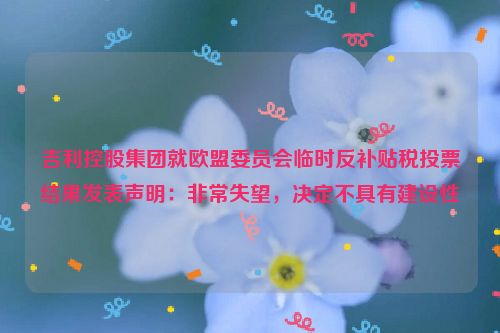 吉利控股集团就欧盟委员会临时反补贴税投票结果发表声明：非常失望，决定不具有建设性